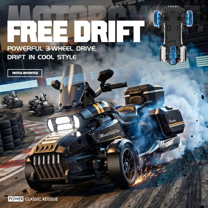 Retro RC Drift-Motorrad 1:43 – 4WD-Dreirad mit LED-Scheinwerfer