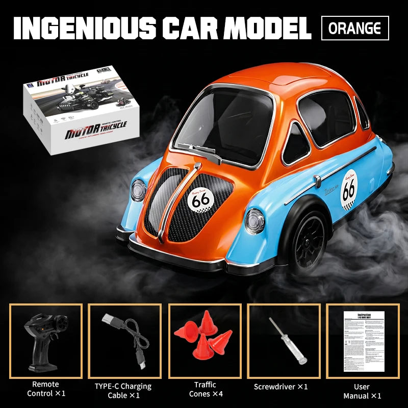 Retro RC Drift-Motorrad 1:43 – 4WD-Dreirad mit LED-Scheinwerfer