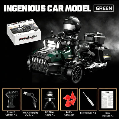 Retro RC Drift-Motorrad 1:43 – 4WD-Dreirad mit LED-Scheinwerfer