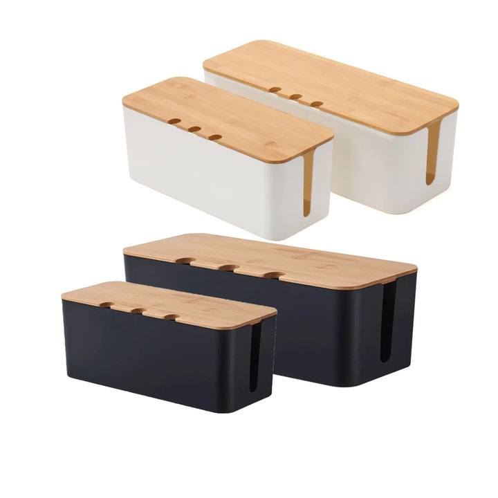 Kabelmanagement-Box mit Holzdeckel – Steckdosenleisten-Organizer