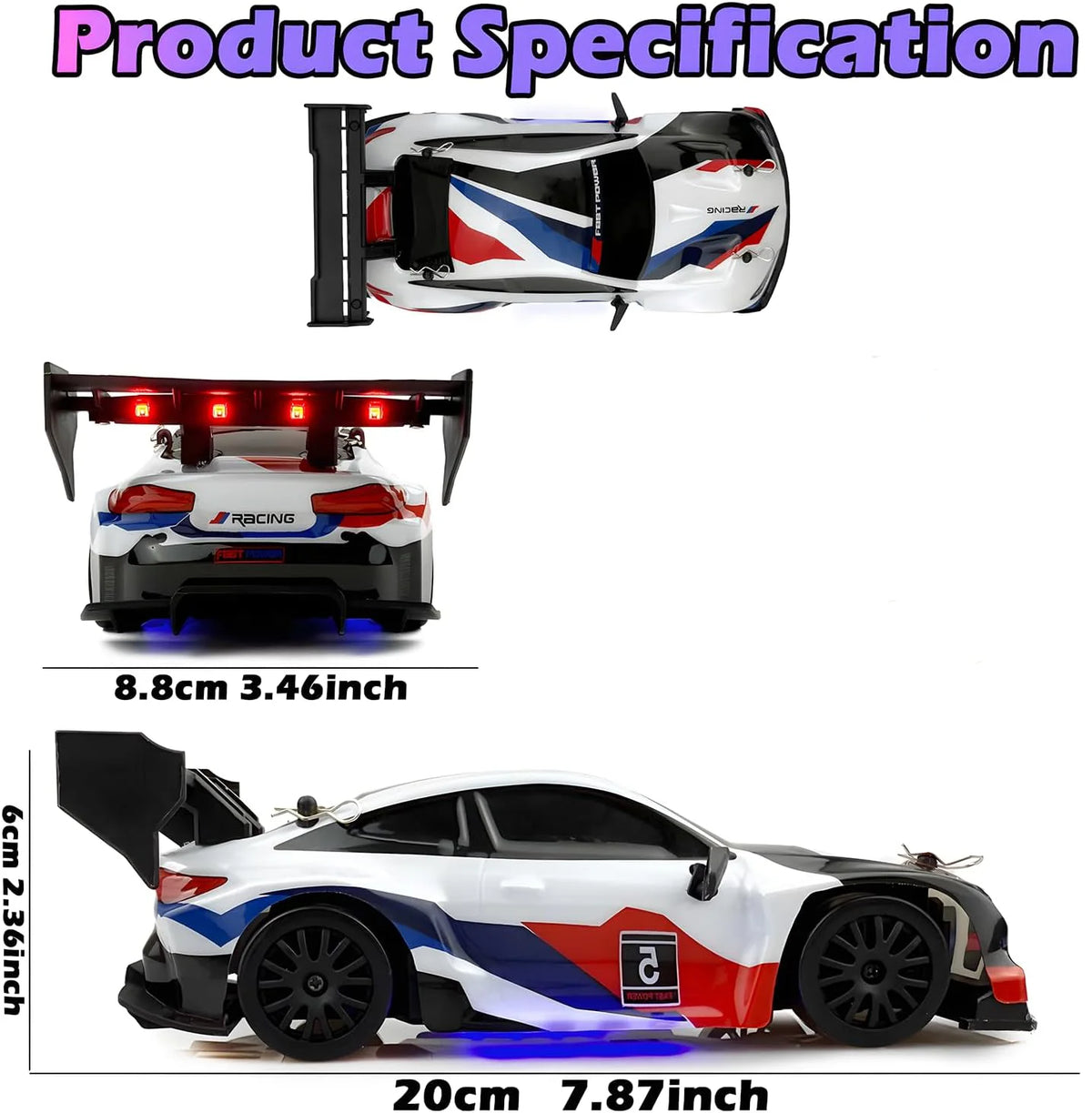1:24 RC Drift-Auto-Set – 30+ km/h, LED-Beleuchtung, Drift-Reifen & Pylonen