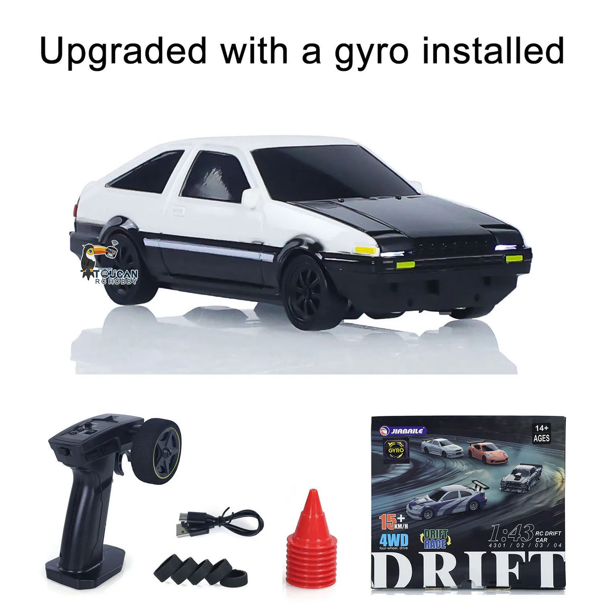 JIABAILE 4306 RC Drift Auto 1:43 mit Gyro 4WD 2,4 GHz Schwarz-Weiß