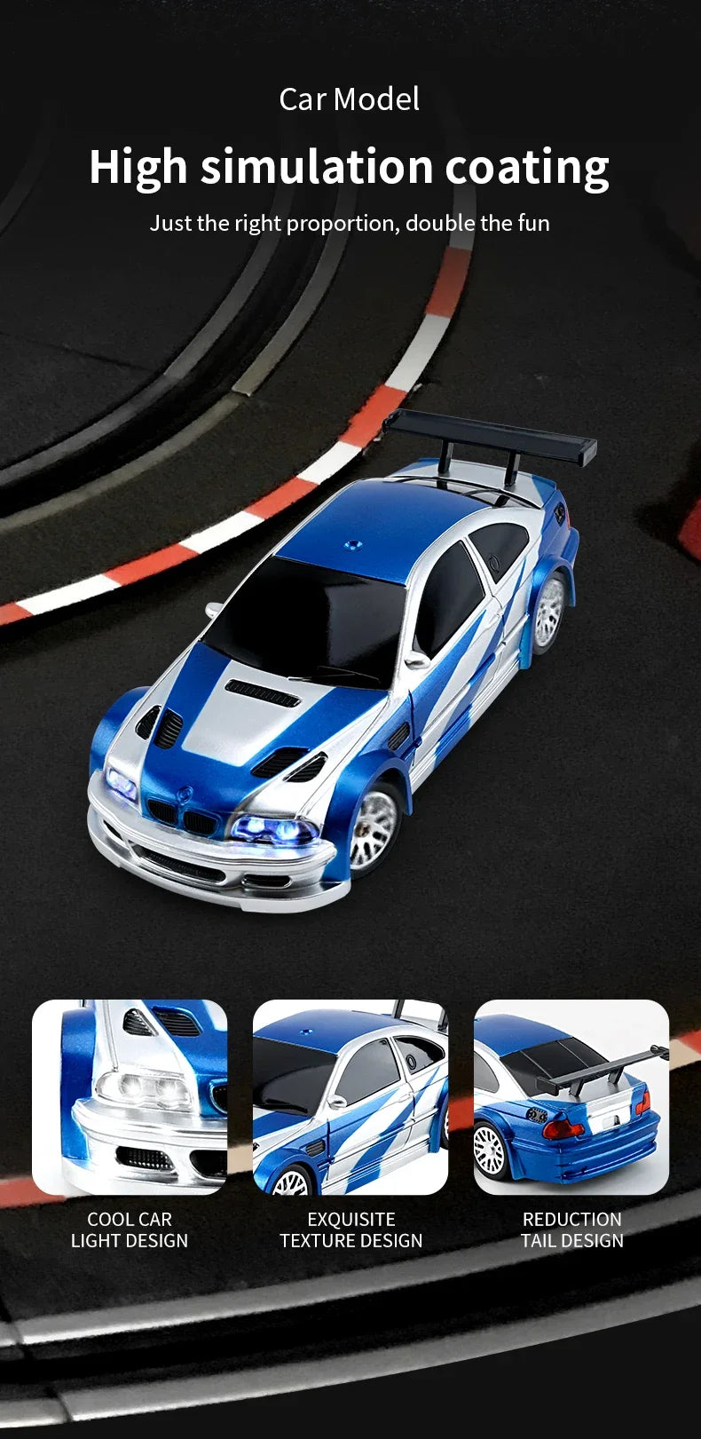 JIABAILE 4302 RC Drift Auto 1:43 mit Gyro 4WD 2,4 GHz Blau-Silber