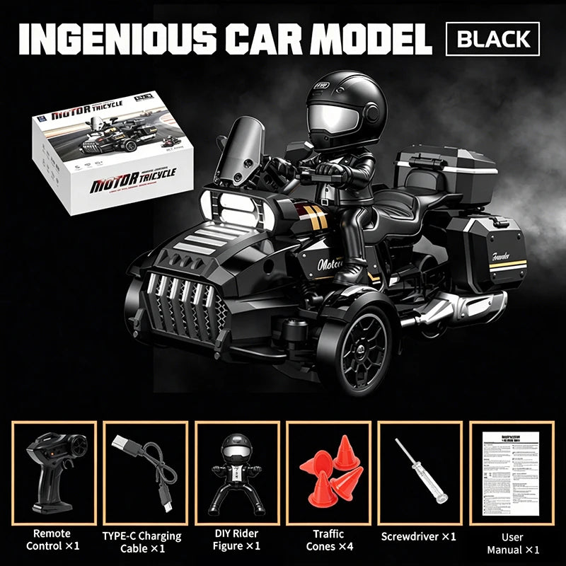 Retro RC Drift-Motorrad 1:43 – 4WD-Dreirad mit LED-Scheinwerfer