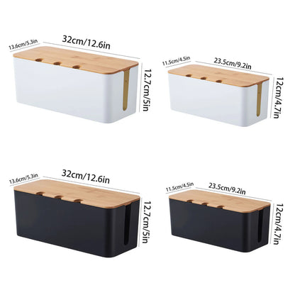Kabelmanagement-Box mit Holzdeckel – Steckdosenleisten-Organizer