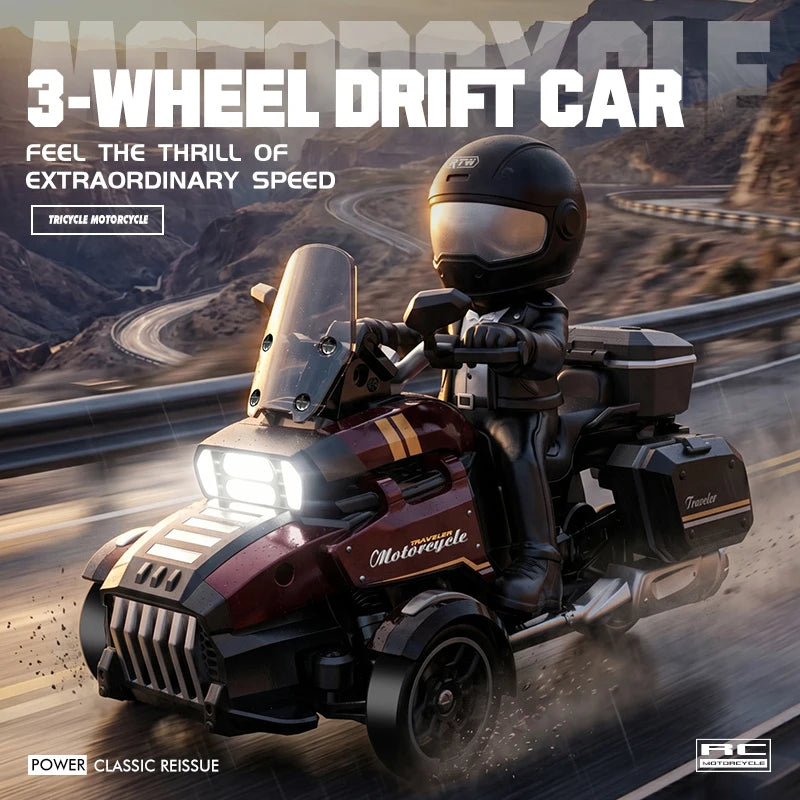Retro RC Drift-Motorrad 1:43 – 4WD-Dreirad mit LED-Scheinwerfer