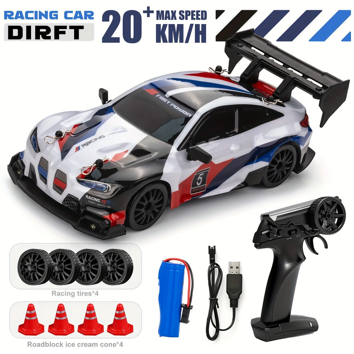 1:24 RC Drift-Auto-Set – 30+ km/h, LED-Beleuchtung, Drift-Reifen & Pylonen