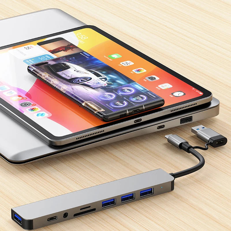 8-in-2 USB-C- & USB-A-Hub mit SD/TF-Kartenleser und Audioanschluss