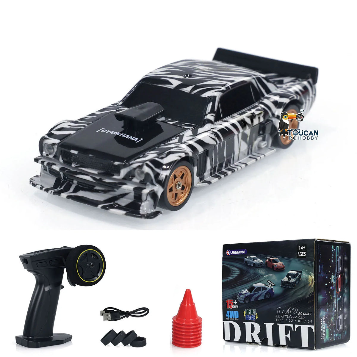 JIABAILE 4301 RC Drift Auto 1:43 mit Gyro 4WD 2,4 GHz Schwarz
