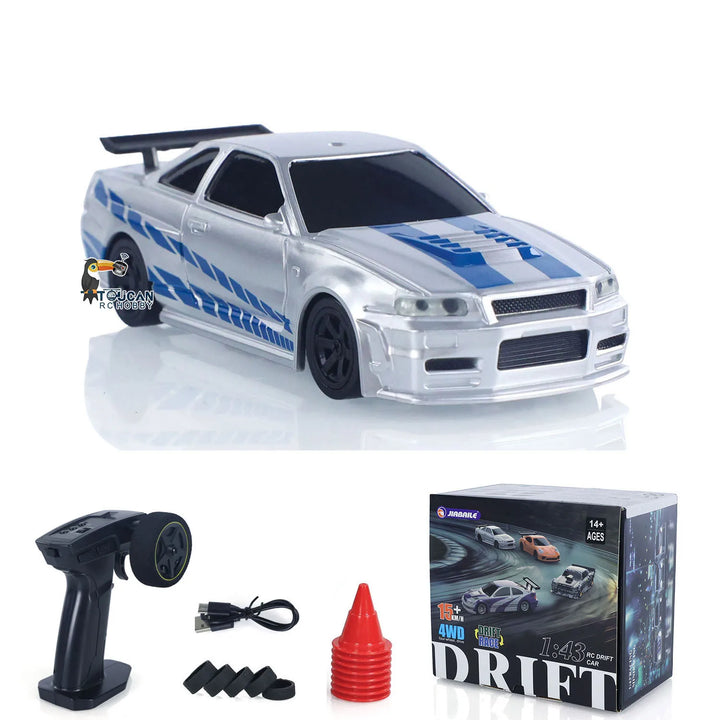 JIABAILE 4304A RC Drift Auto 1:43 4WD 2,4 GHz Silber-Blau ohne Gyro