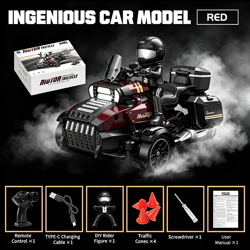 Retro RC Drift-Motorrad 1:43 – 4WD-Dreirad mit LED-Scheinwerfer
