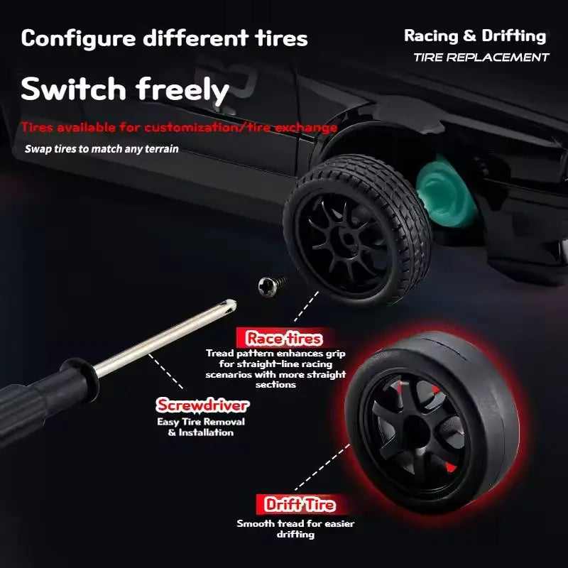 1:24 RC-Drift-Auto – Allradantrieb (4WD), 2,4-GHz-Fernsteuerung, bis zu 20 km/h, LED-Beleuchtung