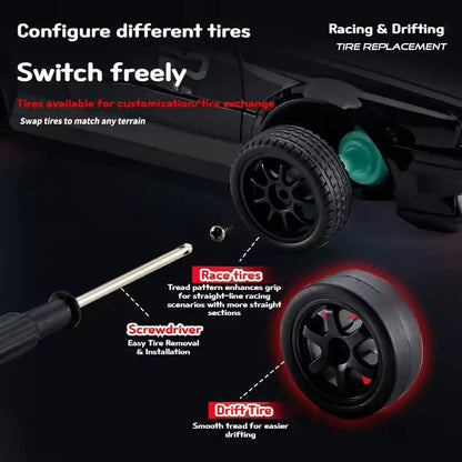 1:24 RC-Drift-Auto – Allradantrieb (4WD), 2,4-GHz-Fernsteuerung, bis zu 20 km/h, LED-Beleuchtung