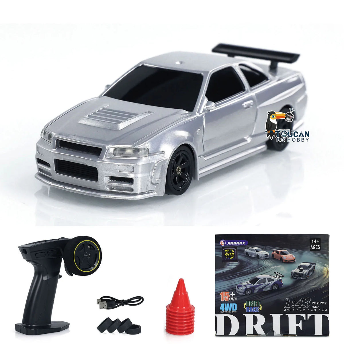 JIABAILE 4304 RC Drift Auto 1:43 4WD 2,4 GHz Silber ohne Gyro