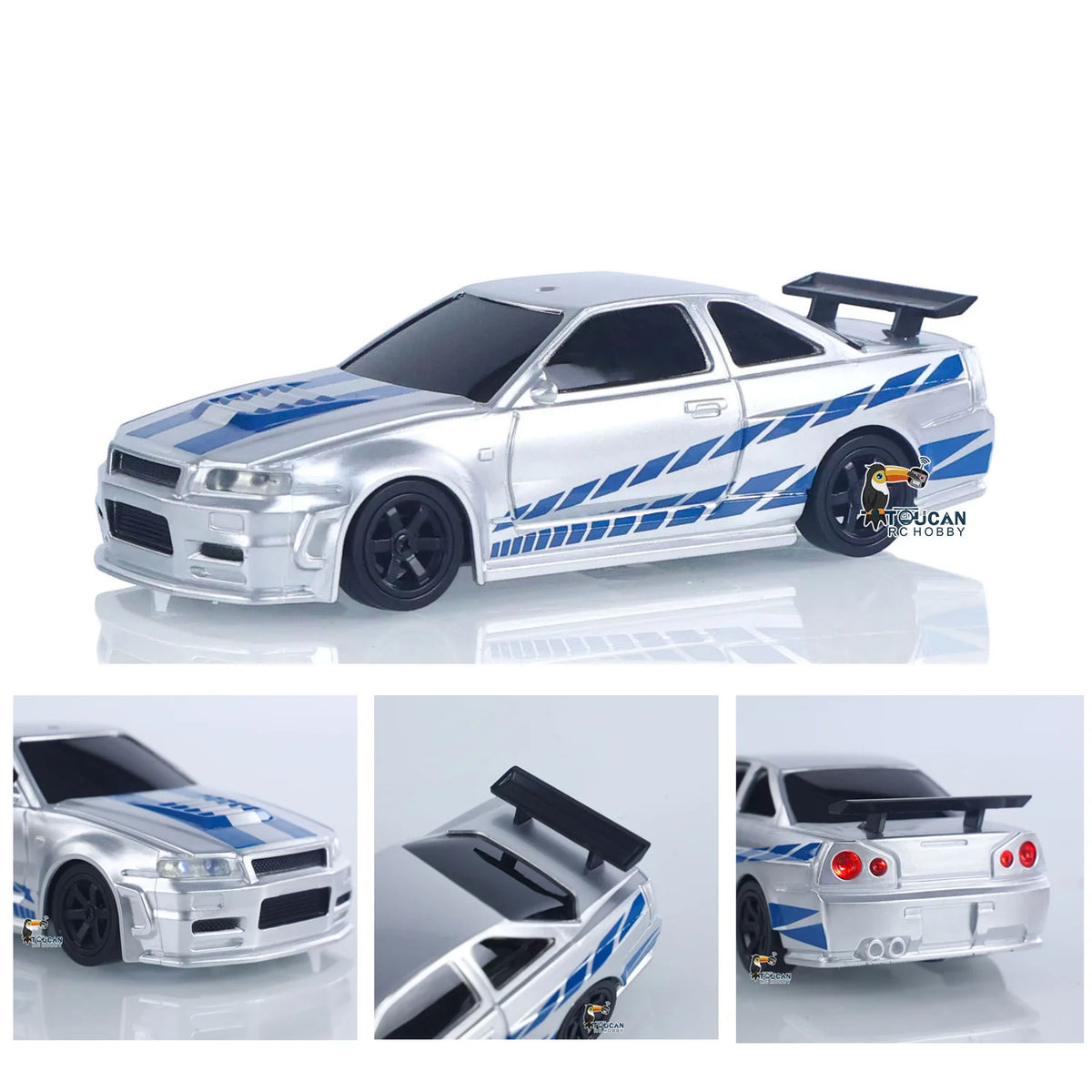 JIABAILE 4304A RC Drift Auto 1:43 4WD 2,4 GHz Silber-Blau ohne Gyro