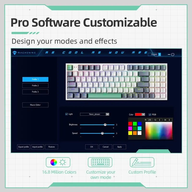 Hot-Swappable RGB Mechanische Gaming-Tastatur – 94 Tasten, 90% Layout