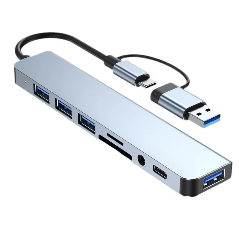 8-in-2 USB-C- & USB-A-Hub mit SD/TF-Kartenleser und Audioanschluss