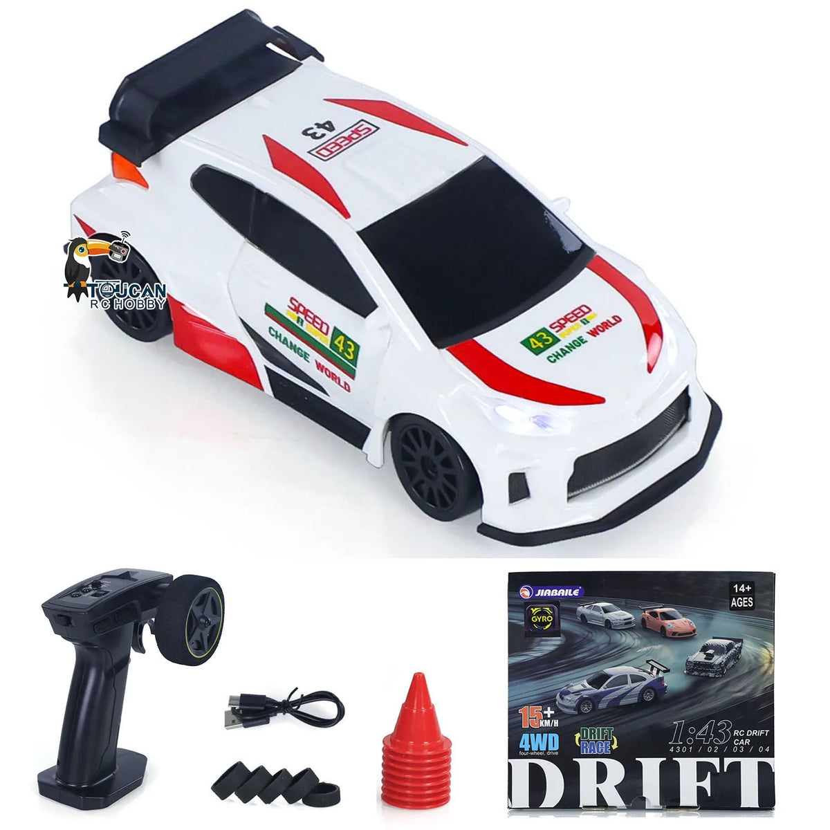JIABAILE 4308 RC Drift Auto 1:43 4WD 2,4 GHz Weiß – Ohne Gyro