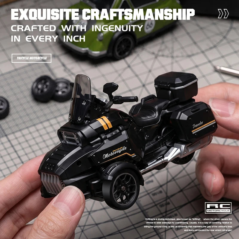 Retro RC Drift-Motorrad 1:43 – 4WD-Dreirad mit LED-Scheinwerfer